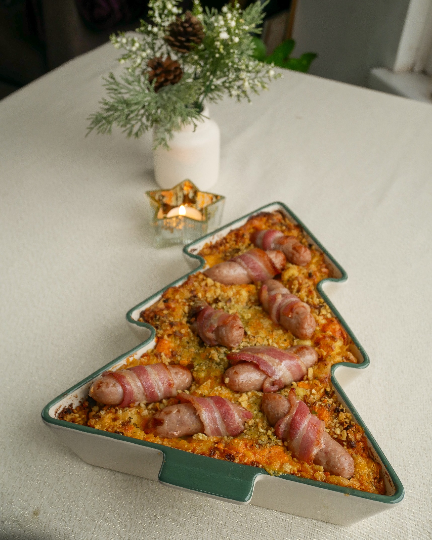 Christmas pigs in blankets with Dragon Handcrafted Macaroni and Cheese