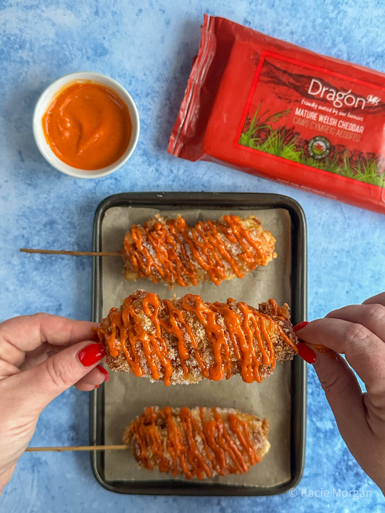 Korean Corn Dogs with Dragon Mature Cheddar by Kacie Morgan